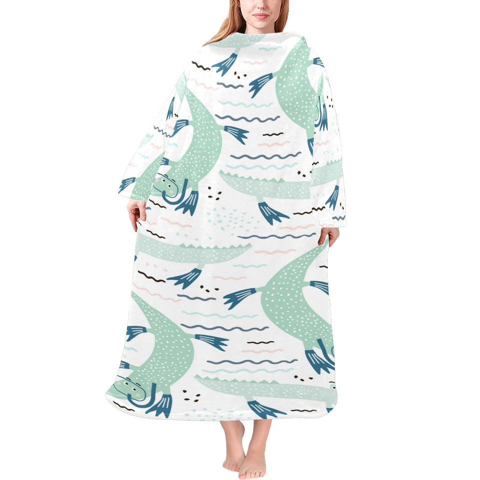 Crocodile diver pattern Blanket Robe with Sleeves