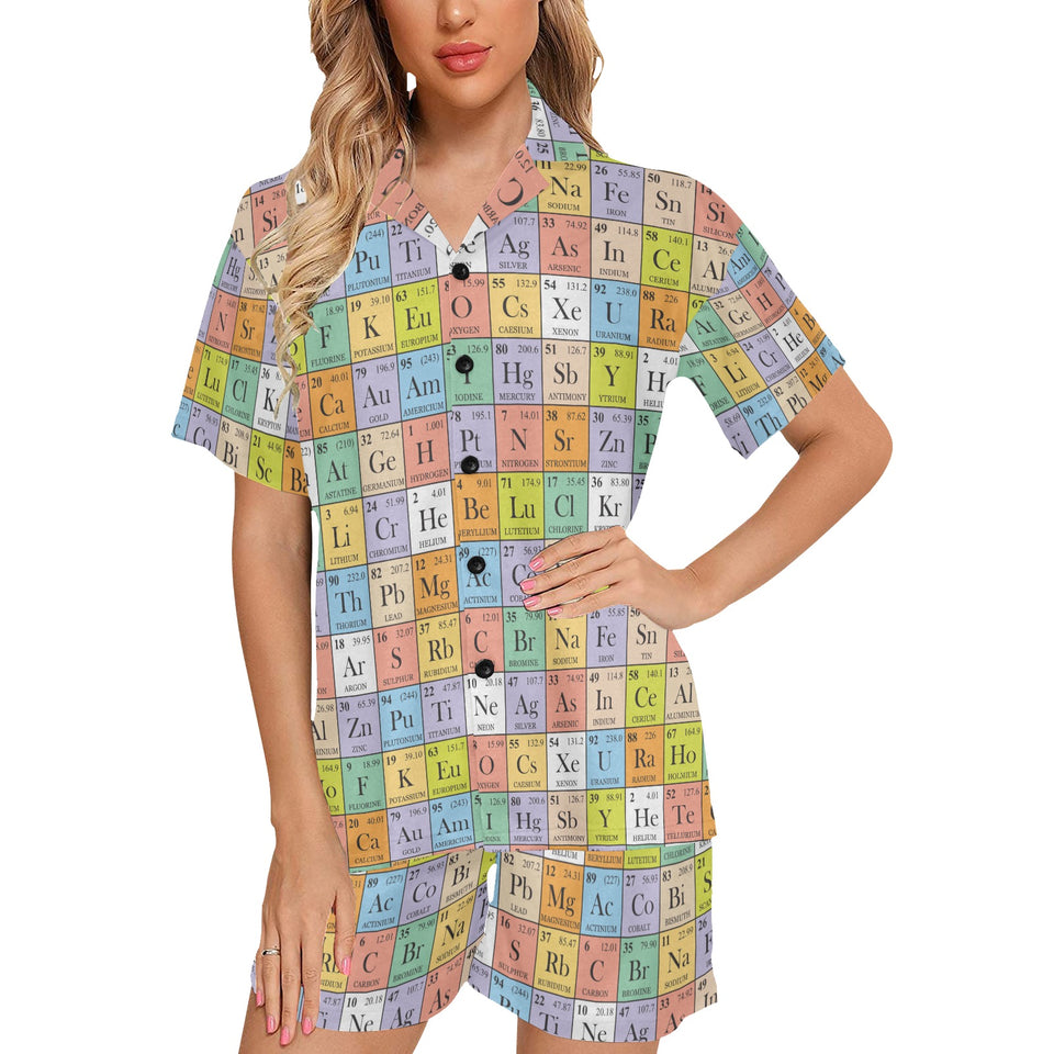 Chemistry Periodic Table Pattern Print Design 01 Women's V-Neck Short Pajama Set