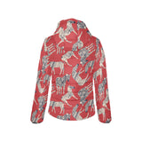 Zebra abstract red background Women's Padded Hooded Jacket