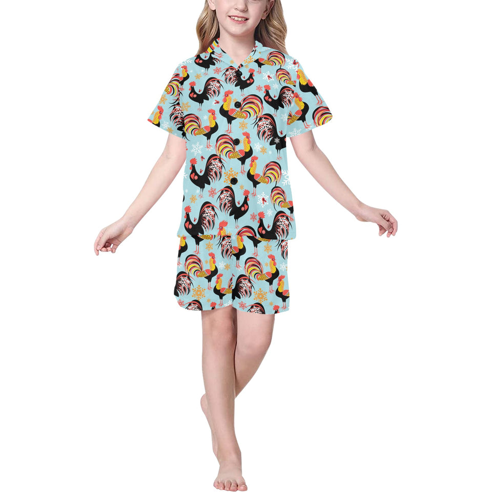 Rooster chicken cock snowfalke Kids' Boys' Girls' V-Neck Short Pajama Set