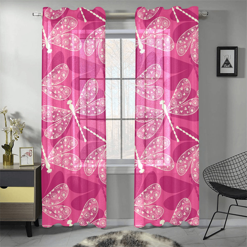 Beautiful dragonfly pink background Gauze Curtain