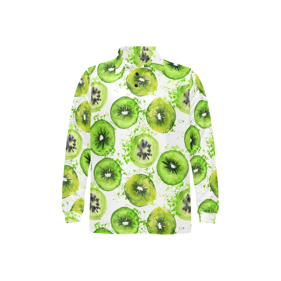 Watercolor kiwi pattern Men's Long Sleeve Polo Shirt