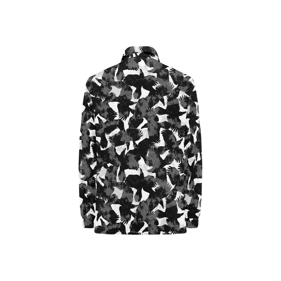 Crow illustration pattern Women's Long Sleeve Polo Shirt