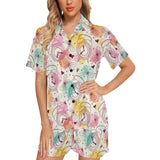 Clock butterfly pattern Women's V-Neck Short Pajama Set