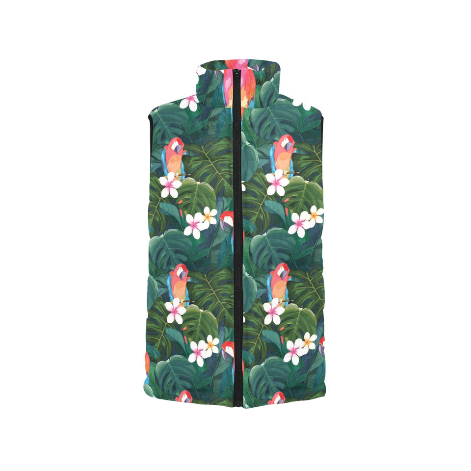 Parrot Palm tree leaves flower hibiscus pattern Women's Padded Vest