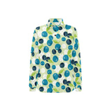 blueberry flower pattern Women's Long Sleeve Polo Shirt