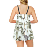 Monkey sloth lemur palm trees pattern Chest Sexy Pleated Two Piece Swim Dress
