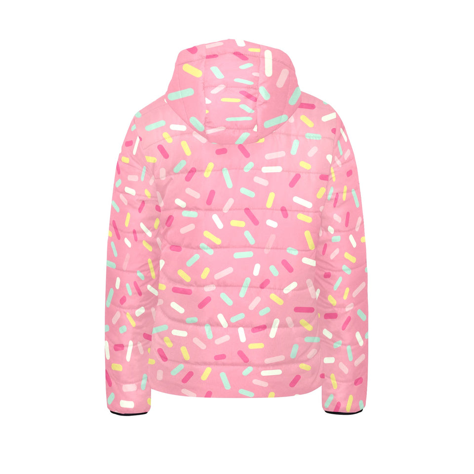 Pink donut glaze candy pattern Kids' Boys' Girls' Padded Hooded Jacket