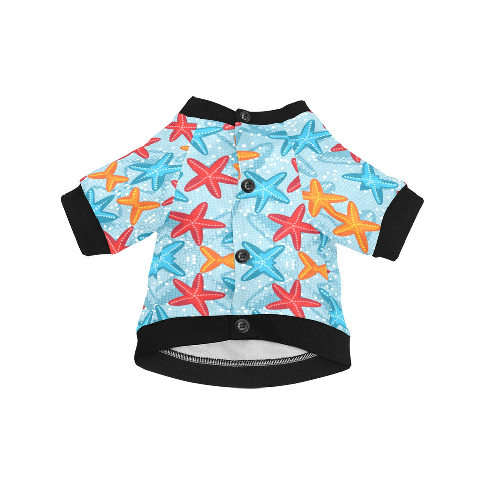 Blue red orange starfish pattern All Over Print Pet Dog Round Neck Fuzzy Shirt