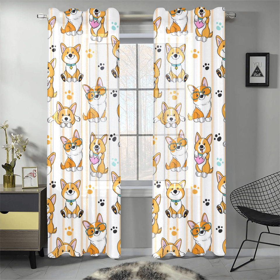 Cute dog corgi striped background pattern Gauze Curtain