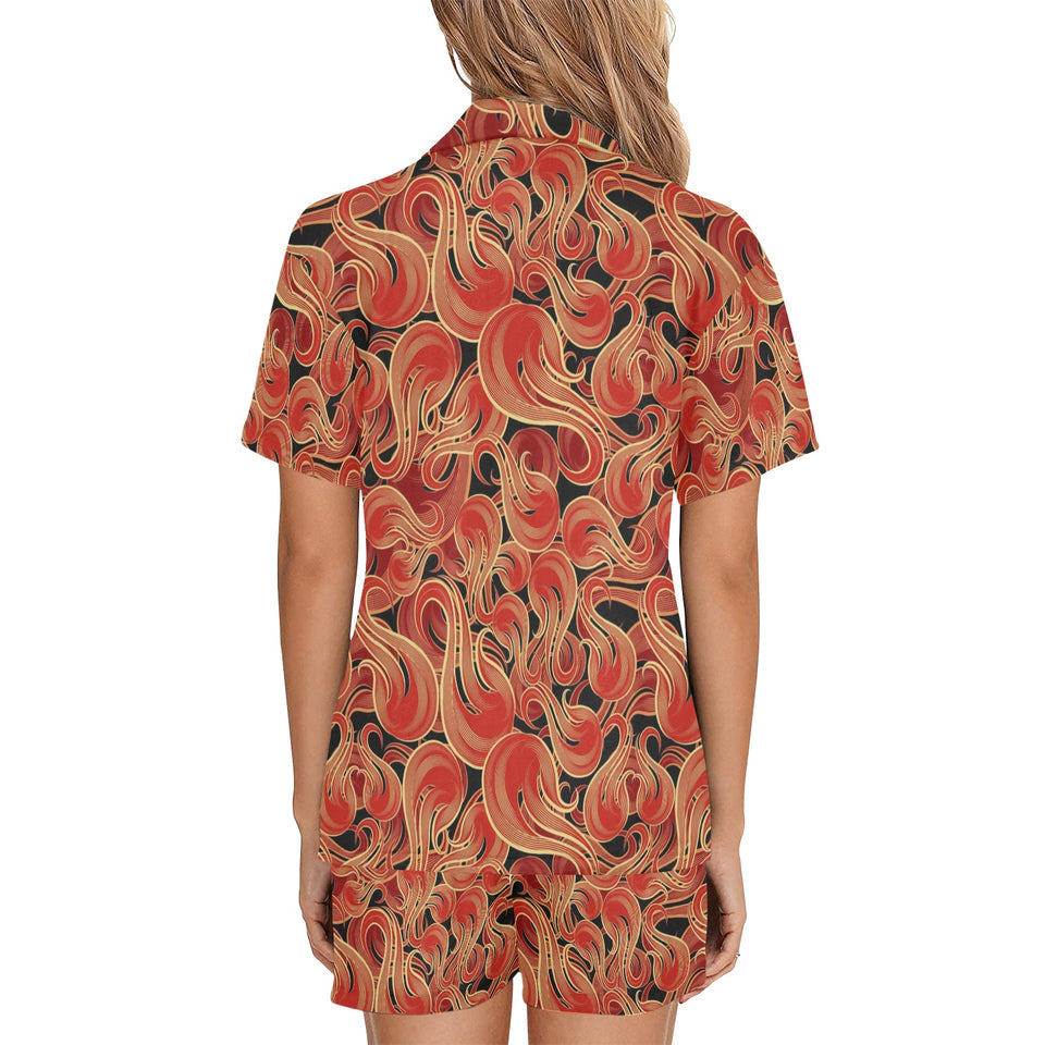 Fire flame pattern Women's V-Neck Short Pajama Set