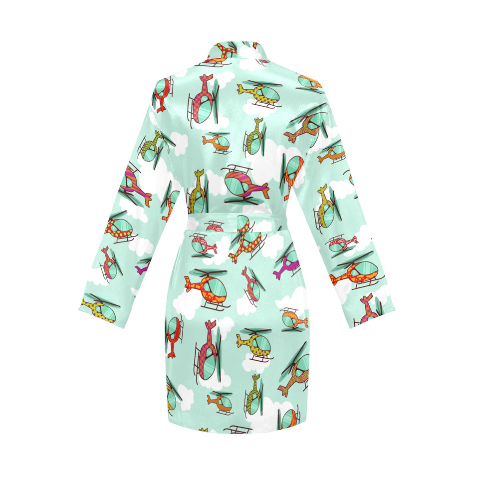 Helicopter design pattern Women's Long Sleeve Belted Night Robe