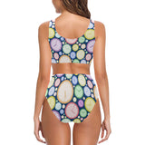 Colorful clock background Chest Bowknot High Waisted Bikini Swimsuit