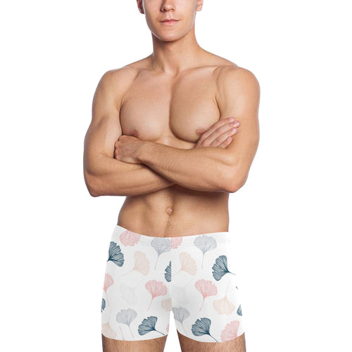 Black Gray Cream coral ginkgo leaves pattern Men's Swimming Trunks
