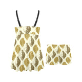 Lion Pattern Print Design 02 Chest Sexy Pleated Two Piece Swim Dress