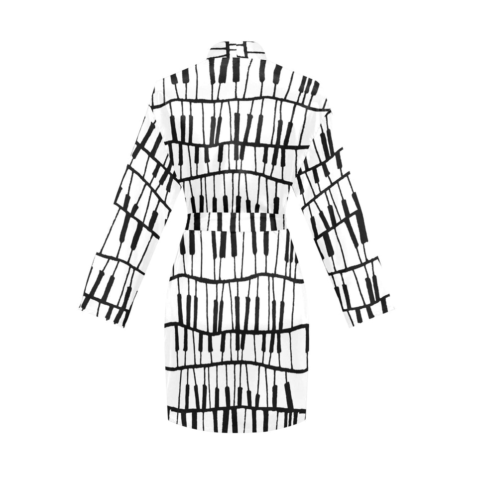 Piano Pattern Print Design 03 Women's Long Sleeve Belted Night Robe