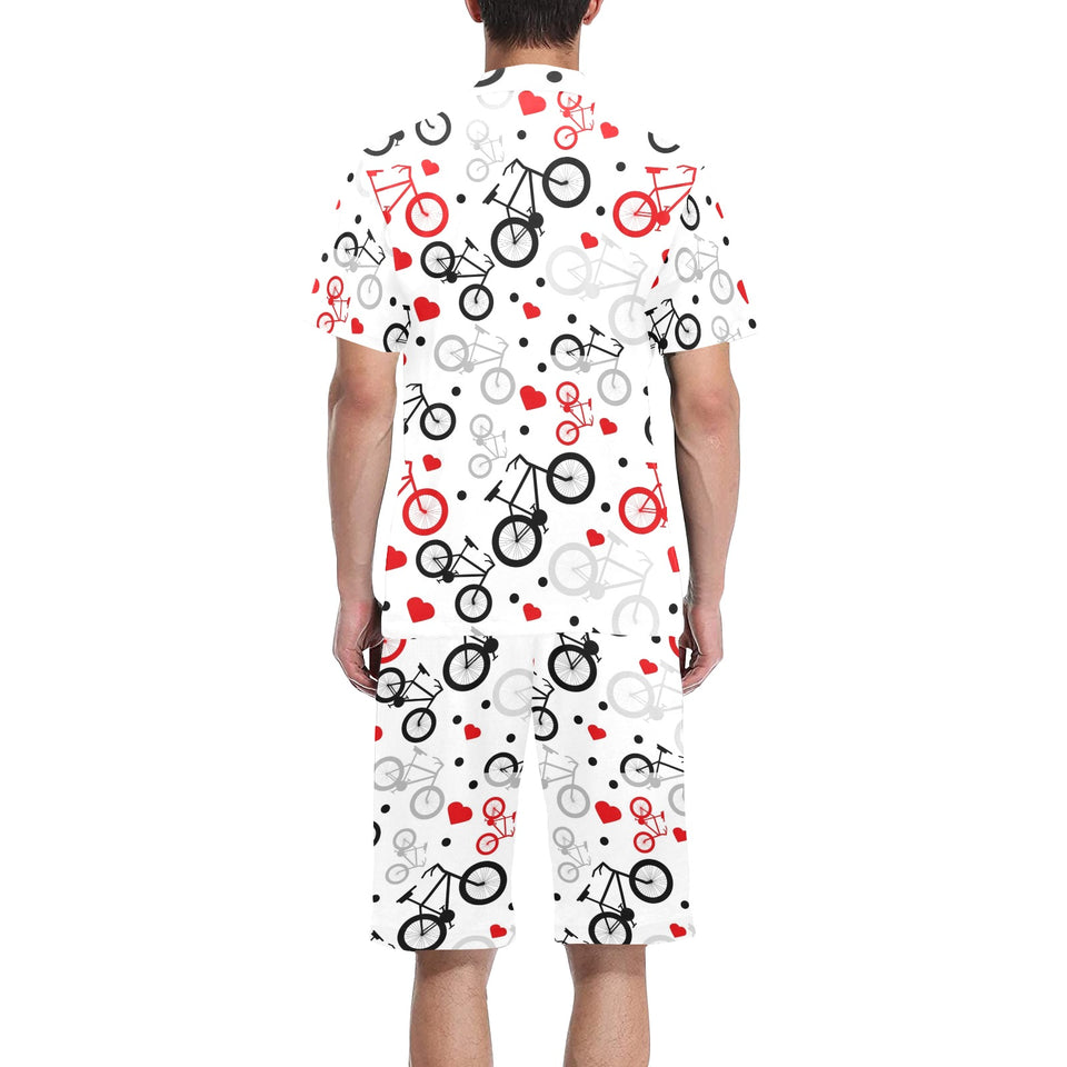 Bicycle Pattern Print Design 04 Men's V-Neck Short Pajama Set