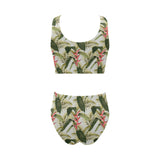 heliconia pattern Chest Bowknot High Waisted Bikini Swimsuit