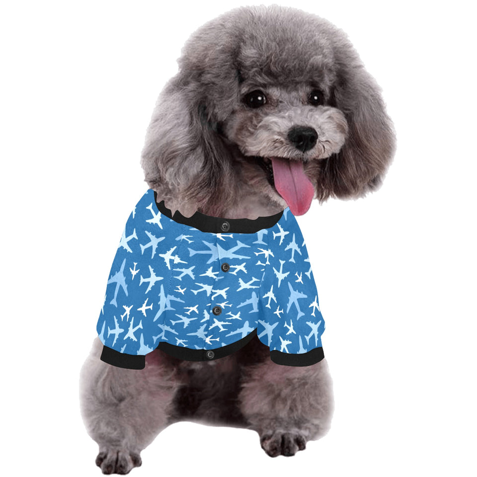 Airplane pattern in the sky All Over Print Pet Dog Round Neck Fuzzy Shirt