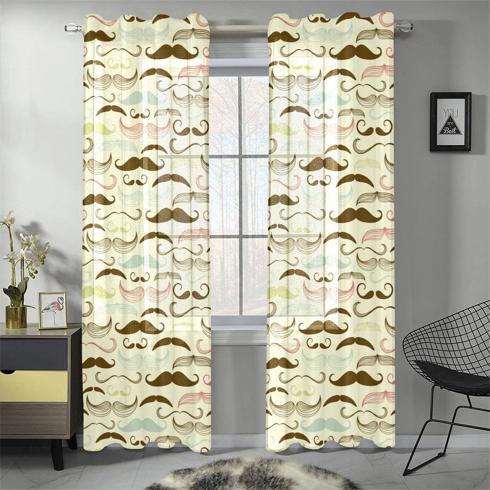 Mustache Beard Pattern Print Design 01 Gauze Curtain