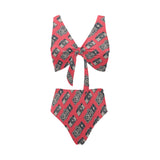 Camera Pattern Print Design 05 Chest Bowknot High Waisted Bikini Swimsuit