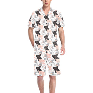 Pig Pattern Print Design 05 Men's V-Neck Short Pajama Set