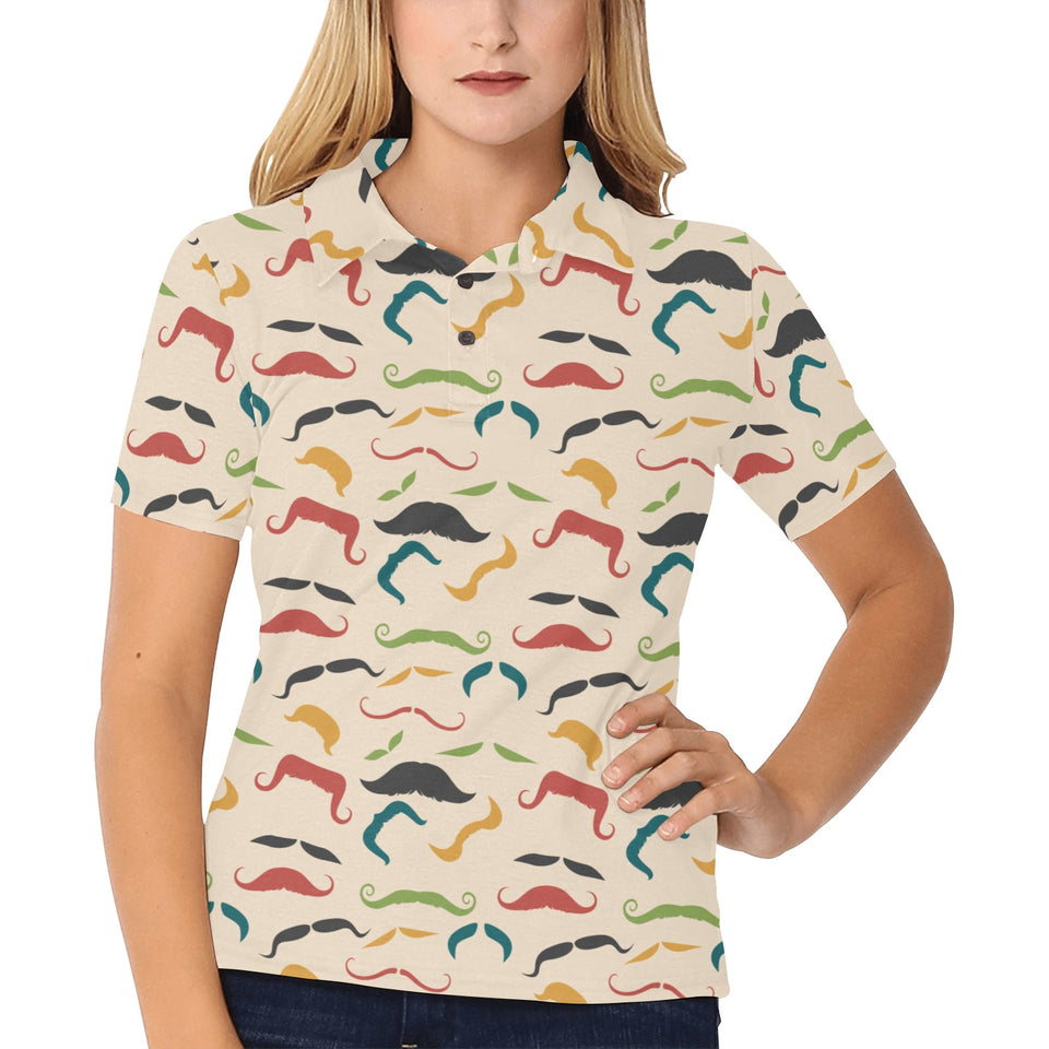 Mustache Beard Pattern Print Design 03 Women's All Over Print Polo Shirt
