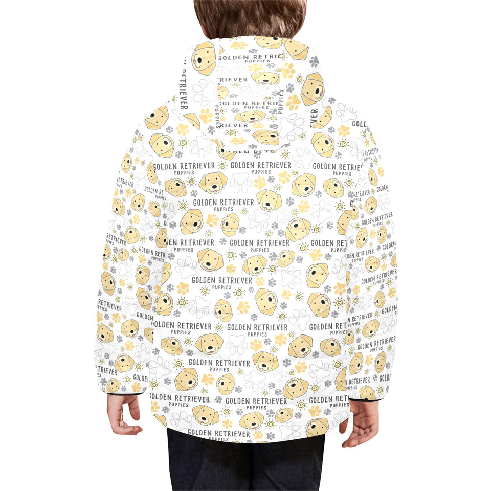 Golden Retriever Pattern Print Design 04 Kids' Boys' Girls' Padded Hooded Jacket