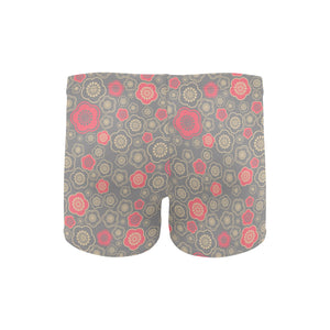 Red gold Sakura cherry blossom gray background Men's Swimming Trunks