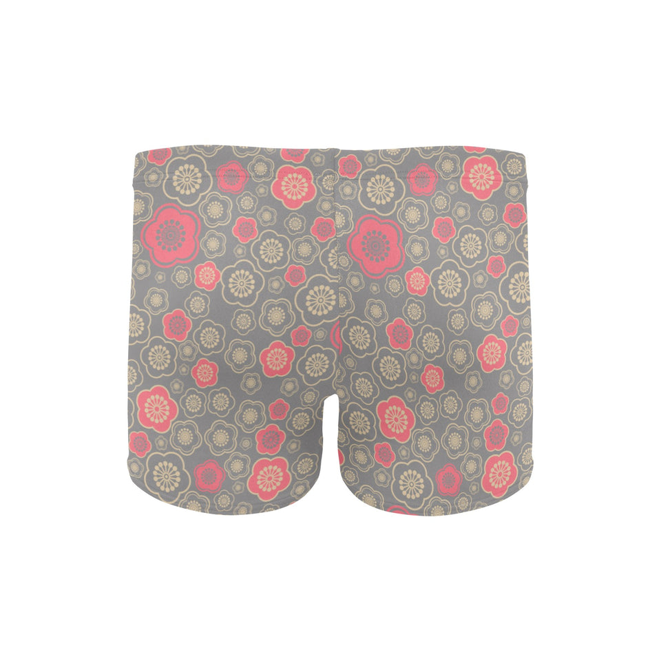 Red gold Sakura cherry blossom gray background Men's Swimming Trunks