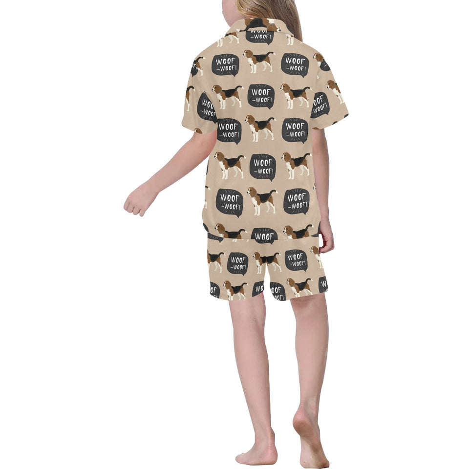 Beagle pattern Kids' Boys' Girls' V-Neck Short Pajama Set