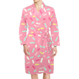 Pink donut glaze candy pattern Men's Long Sleeve Belted Night Robe