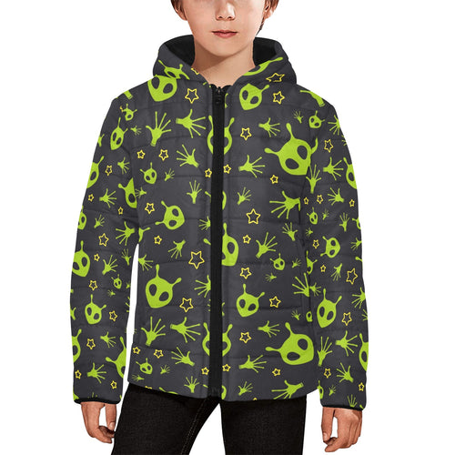 Alien Pattern Print Design 02 Kids' Boys' Girls' Padded Hooded Jacket