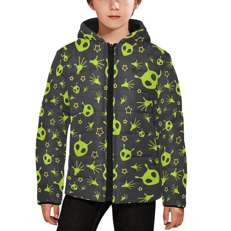 Alien Pattern Print Design 02 Kids' Boys' Girls' Padded Hooded Jacket
