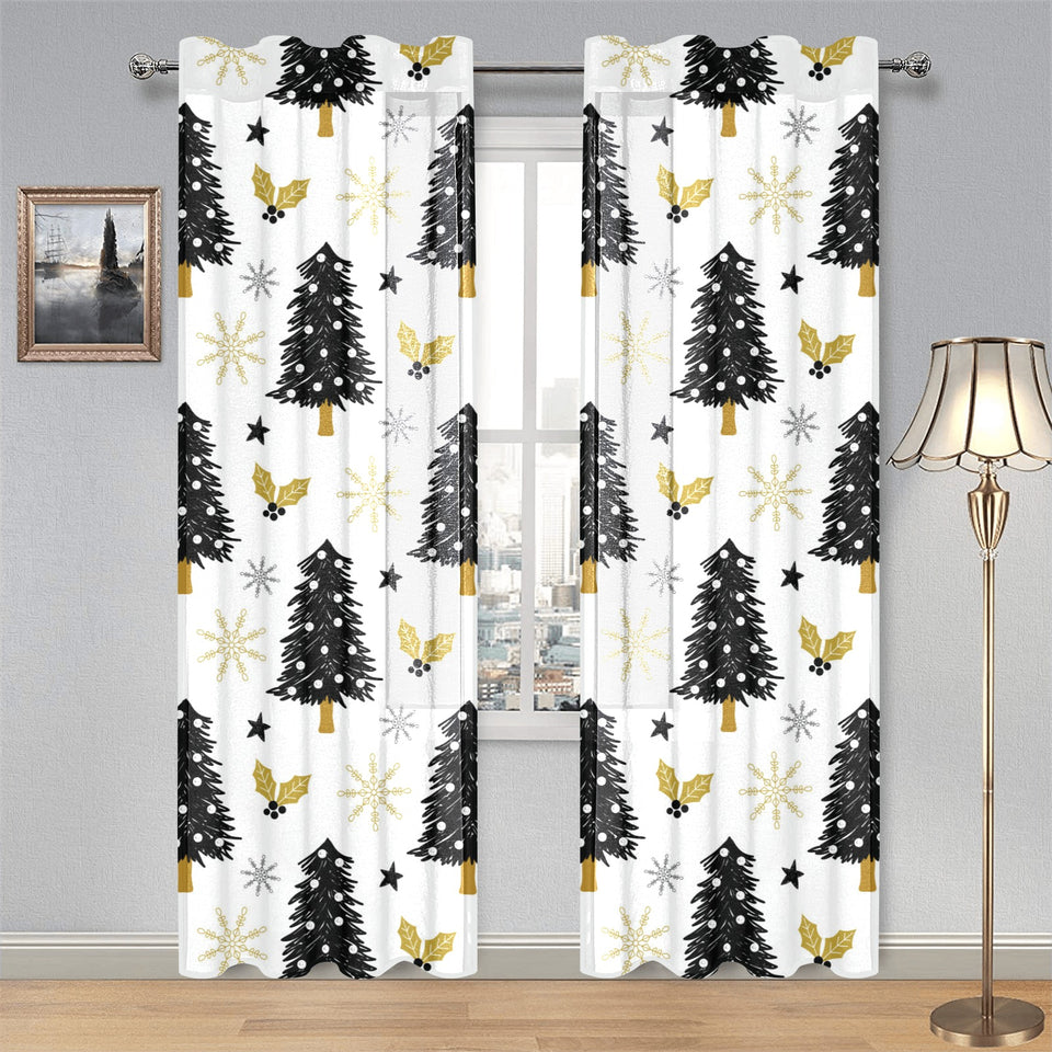 Christmas tree holly snow star pattern Gauze Curtain