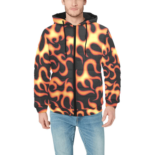 Fire flame dark pattern Men's Padded Hooded Jacket