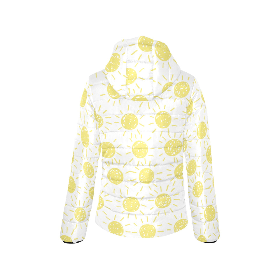 hand drawn sun pattern Women's Padded Hooded Jacket