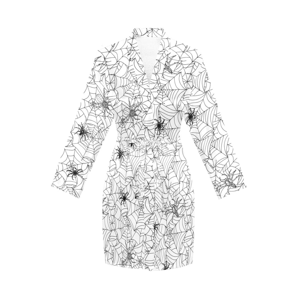 Spider web cobweb pattern Women's Long Sleeve Belted Night Robe