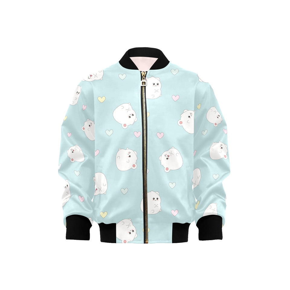 White cute hamsters heart pattern Kids' Boys' Girls' Bomber Jacket
