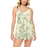 Hand drawn sea turtle fish pattern Chest Sexy Pleated Two Piece Swim Dress