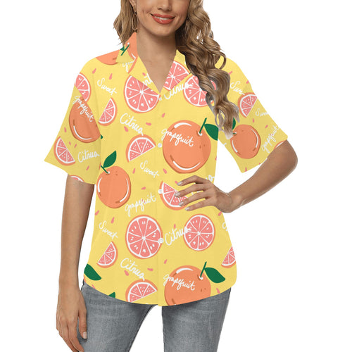 Grapefruit yellow background Women's All Over Print Hawaiian Shirt