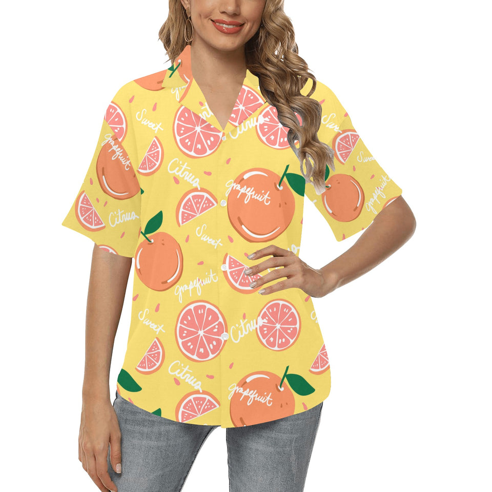 Grapefruit yellow background Women's All Over Print Hawaiian Shirt