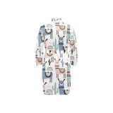 lama Alpaca cactus hand drawn pattern Men's Long Sleeve Belted Night Robe