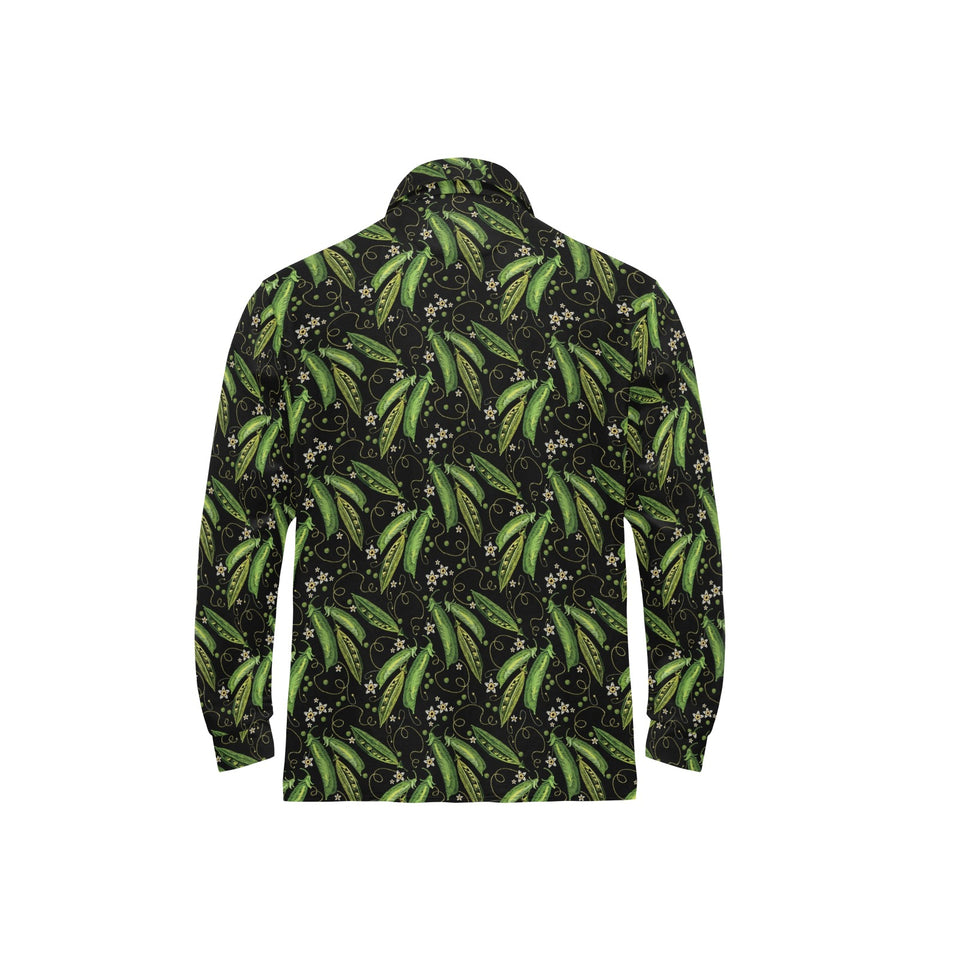 Green Peas Pattern Print Design 02 Men's Long Sleeve Polo Shirt