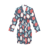 dragon fruits dark blue background Women's Long Sleeve Belted Night Robe