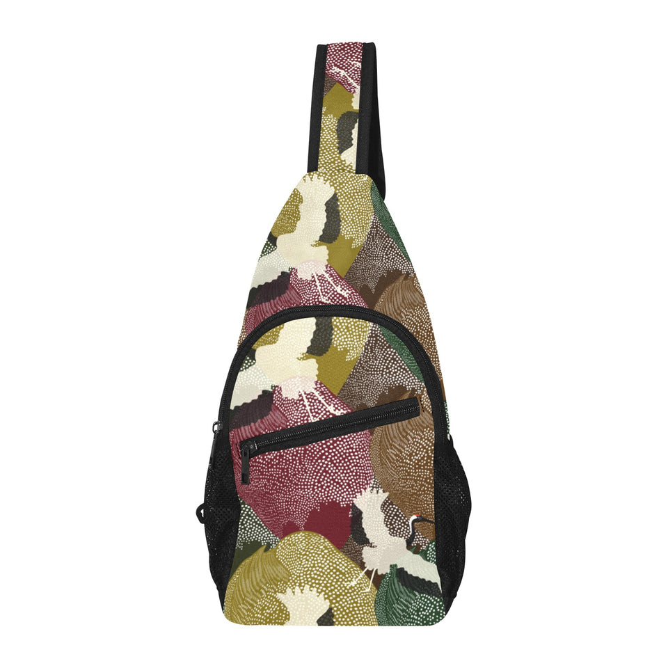 Japanese cranes flying forest dot pattern All Over Print Chest Bag