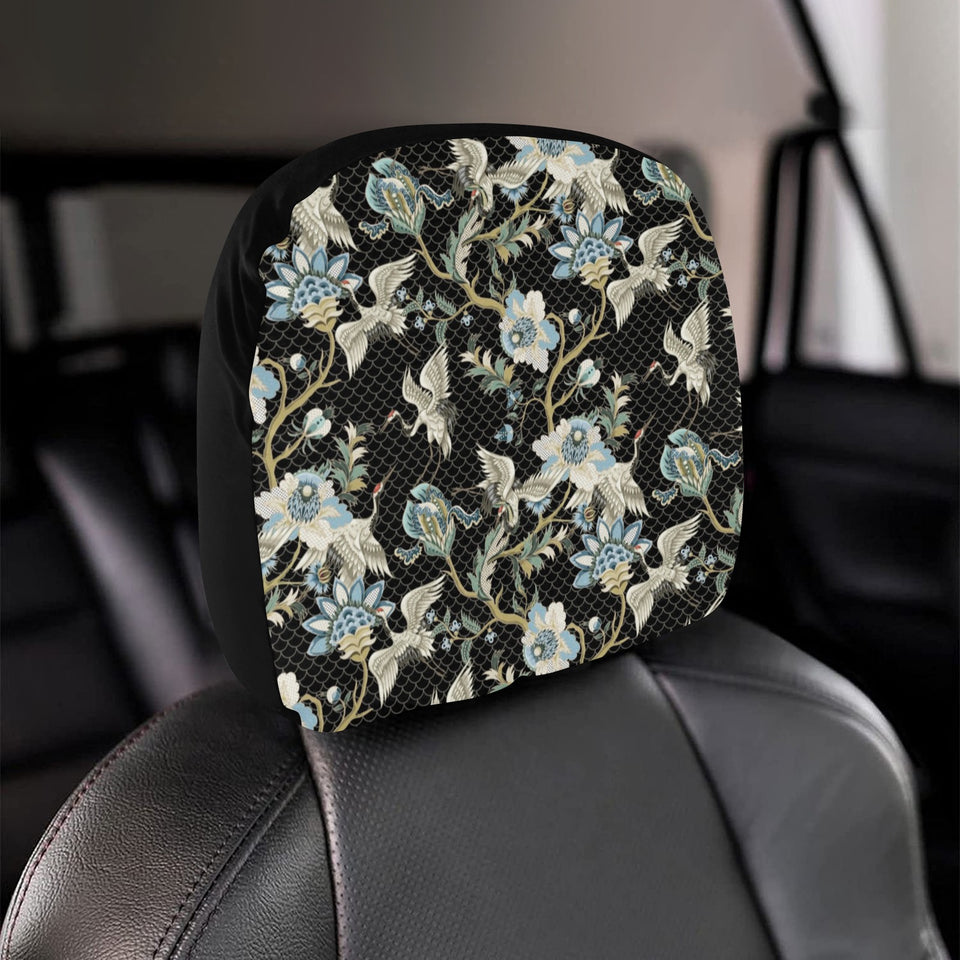 Japanese crane ornament elements Car Headrest Cover