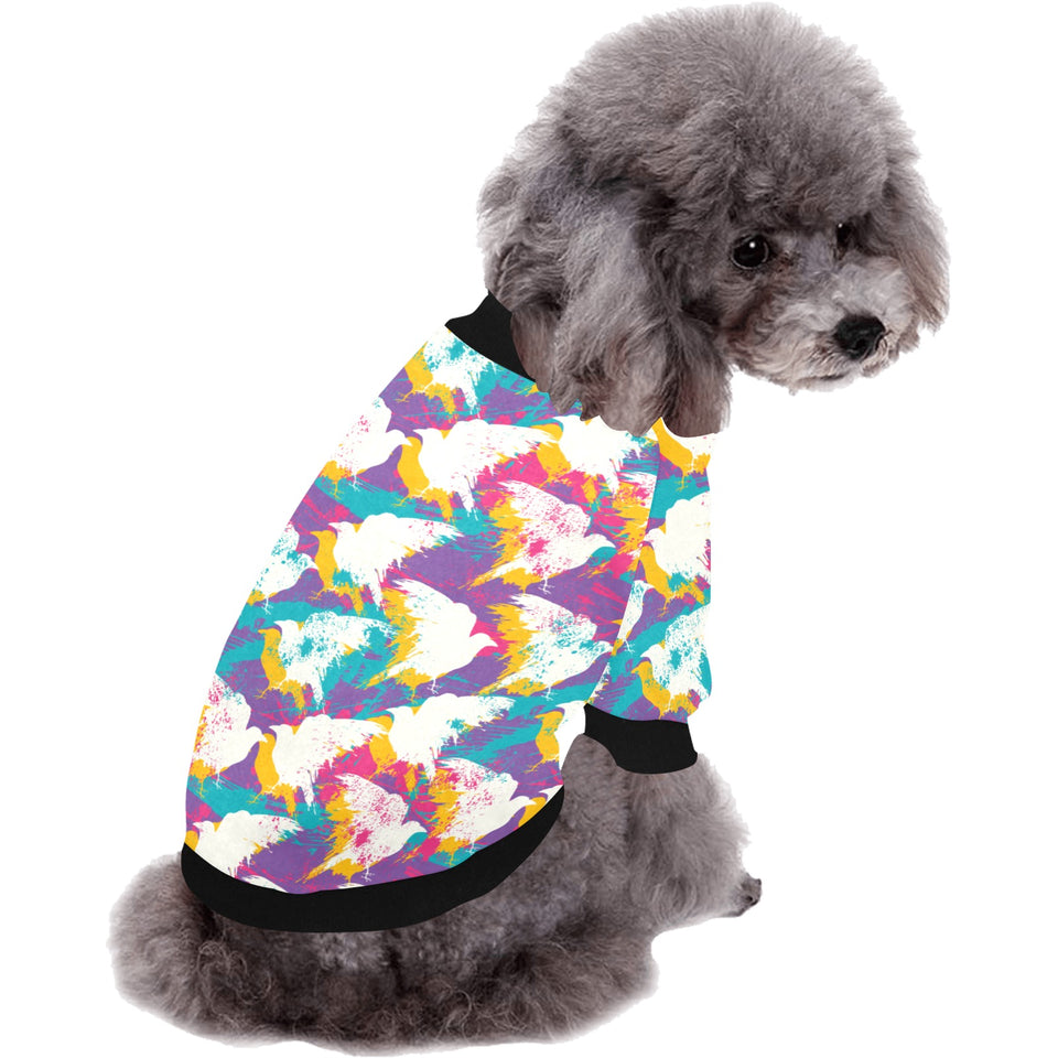 Colorful crow illustration pattern All Over Print Pet Dog Round Neck Fuzzy Shirt