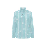 Snowflake pattern blue stripe background Women's Long Sleeve Polo Shirt