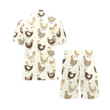 Cute rooster chicken cock Men's V-Neck Short Pajama Set